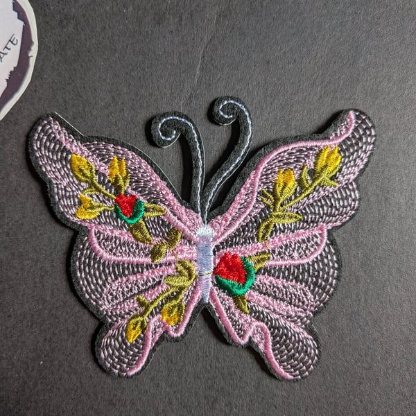 Butterfly Pink -  Embroidered Iron on Patch