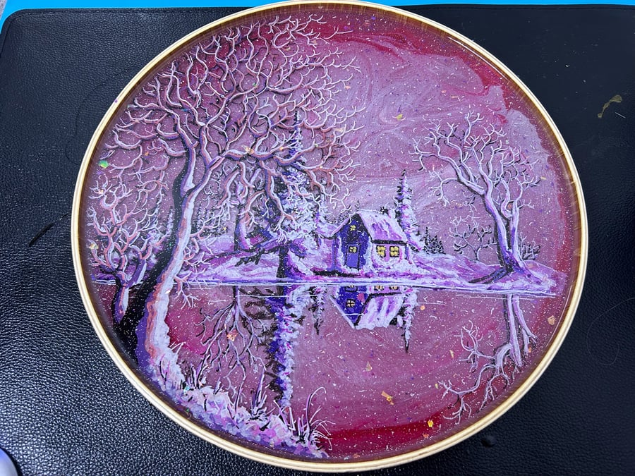 A hand painted and resin layered Winter scene by Andrew Jenkins 