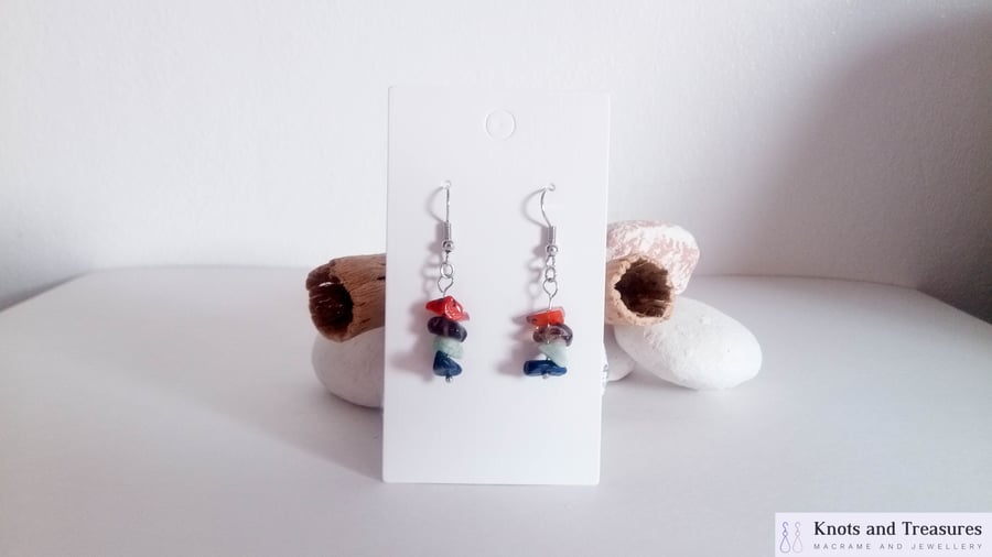 Natural Gemstone Crystal Earrings; Carnelian, Smokey Quartz, Amazonite, Lapis...