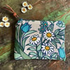 Vintage Flower Waltz linen and mustard needlecord coin purse small pouch