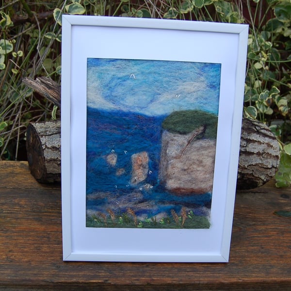Fibre art picture -Flamborough Cliffs -  available framed or unframed  