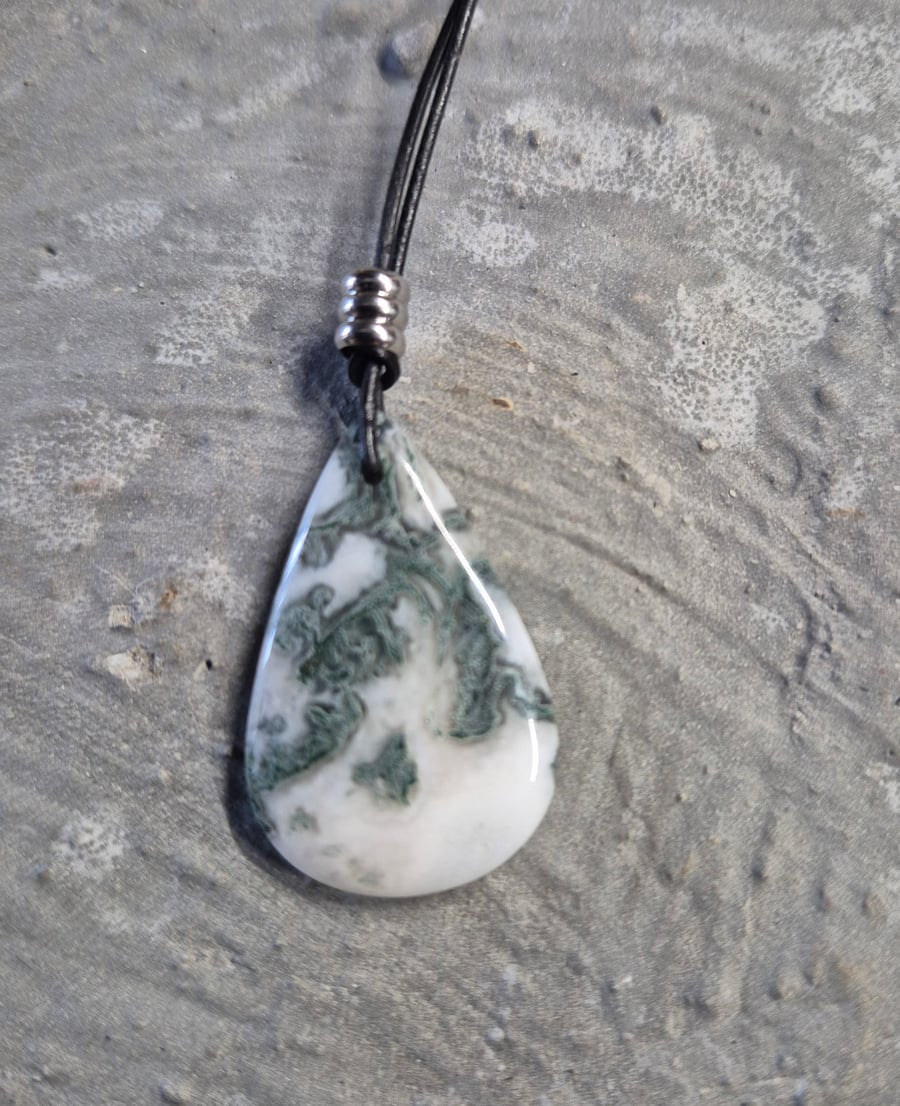 Natural Tree Agate Teardrop Pendant