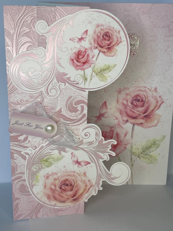 Beautiful pearly roses and swirls Just for you card