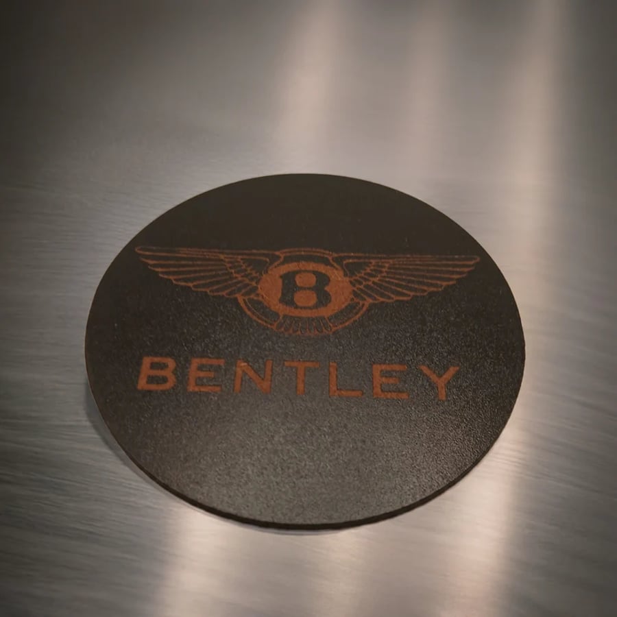 Set of 6. Round Black Veneer Wood coasters. Car Logos. Bumper Feet.