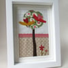 Red and Yellow Lovebirds embroidered picture