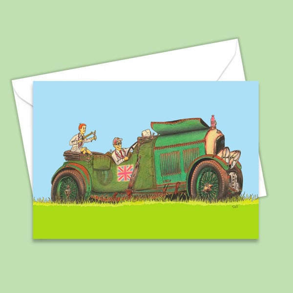 Nostalgic Classic Car Illustration Printed as an All Occasions Greetings Card