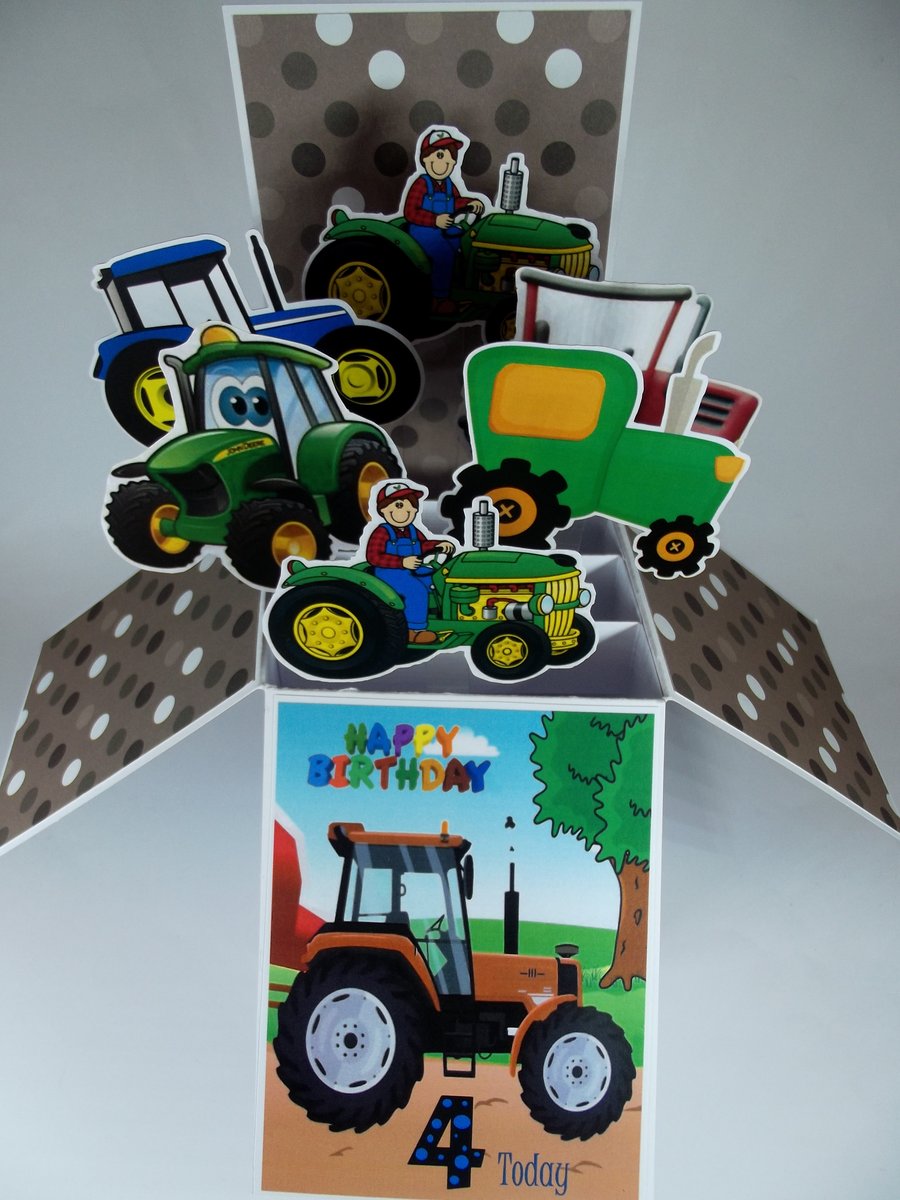 Boys 4th Birthday Card With Tractors