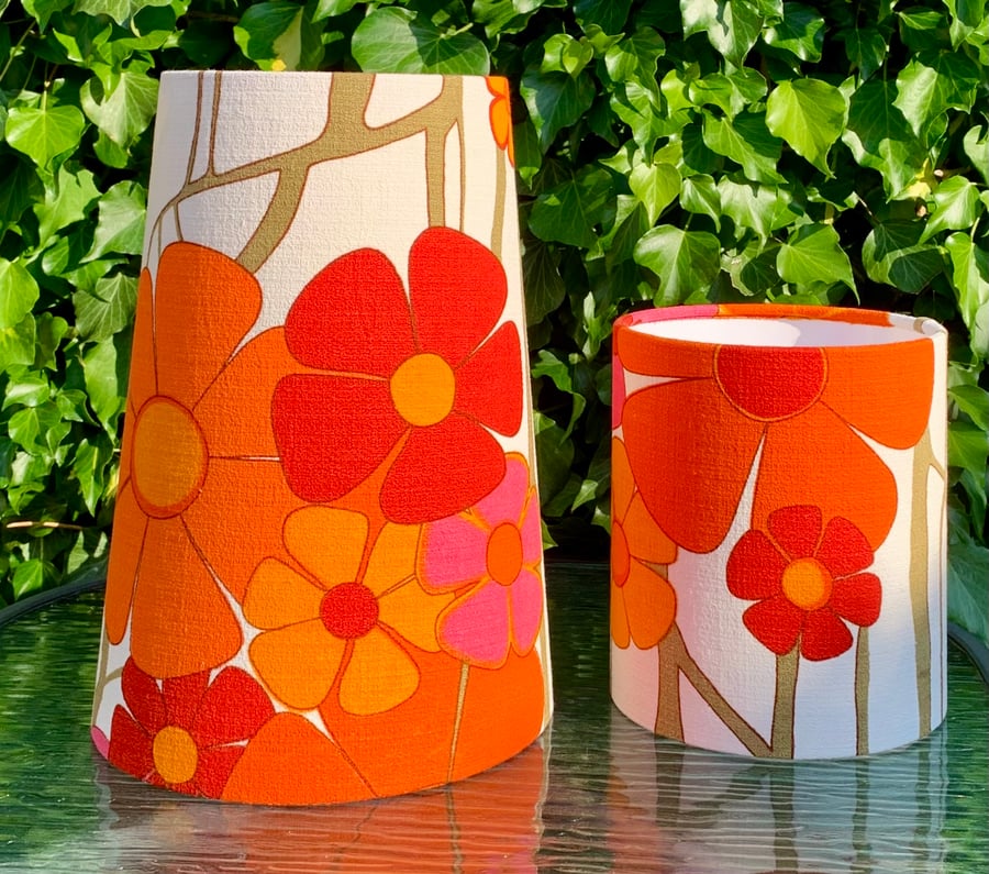 ZESTY RETRO DAISY Bright 60s 70s  Pink Orange Vintage Fabric Lampshade 