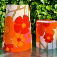 ZESTY RETRO DAISY Bright 60s 70s  Pink Orange Vintage Fabric Lampshade 