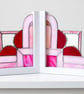 Artisan Bookends Window Ornaments Suncatchers Pink Art Deco Stained Glass  - Image 3