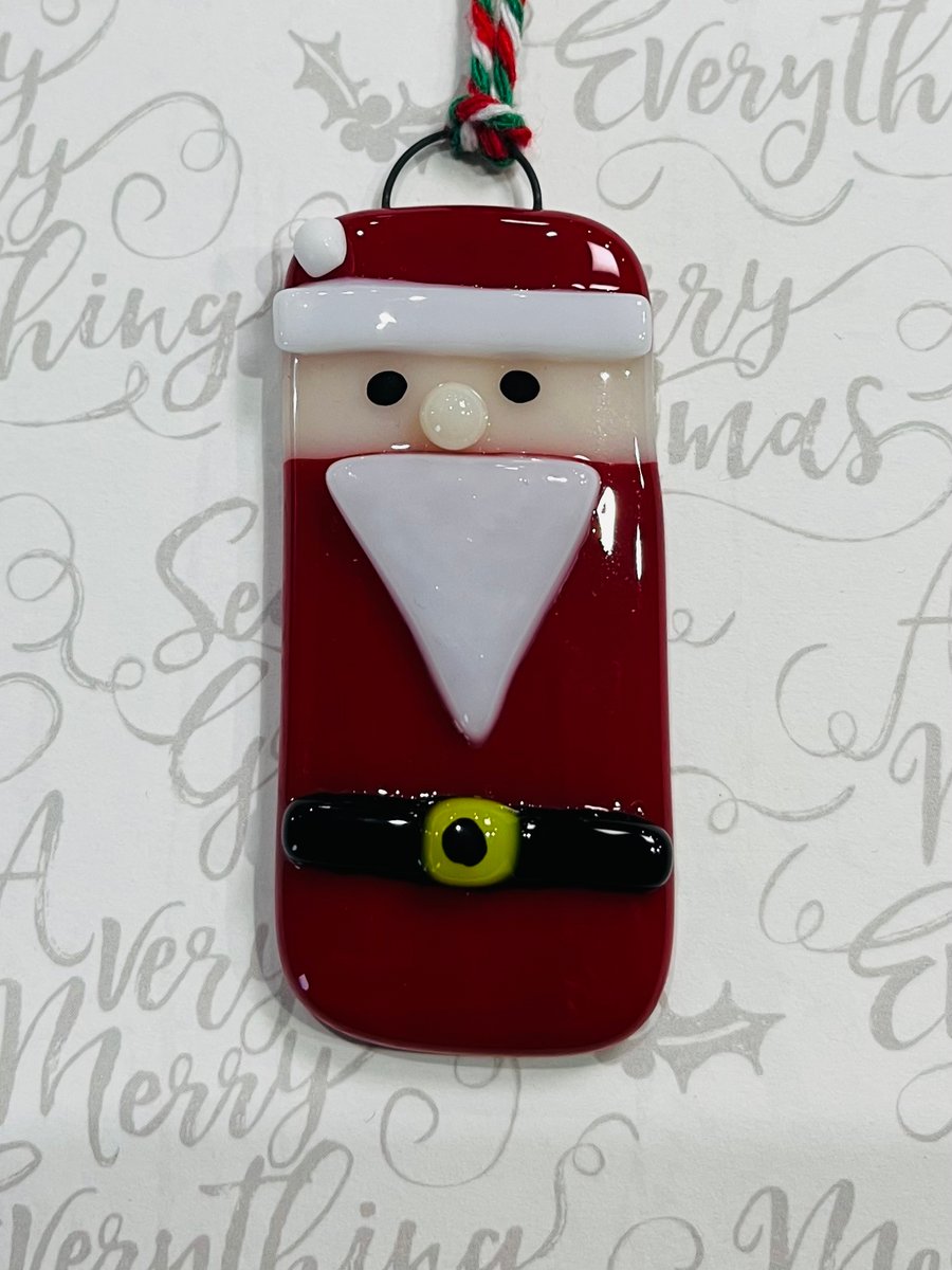 Handmade Fused Glass Santa Hanging Christmas Decoration 
