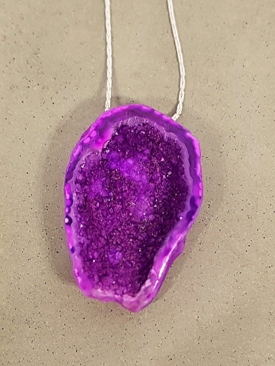 Purple Druzy Pendant, Druzy Cavern Pendant, Druzy Necklace, Sterling Silver Druz