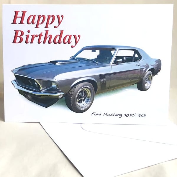 Ford Mustang 302 1968 - Birthday, Anniversary, Retirement, Plain Cards
