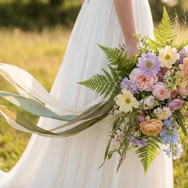 Hand Dyed Habotai Silk Ribbon: Eucalyptus Green Bridal Bouquet Ribbon