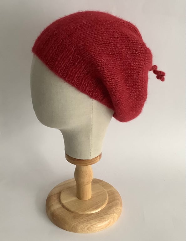 SLOUCH BEANIE hat .'Elodie' .Luxury alpaca, merino wool blend . Rose.