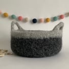 FELTED 'FUSSPOT' BOWL, desk tidy. Greys(with handles ) . Hygge.