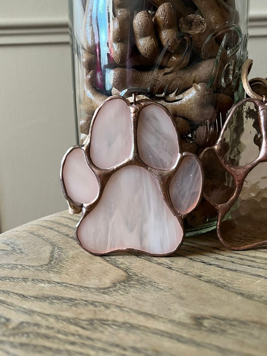 Blush opal stained glass paw decoration - dog lover gift