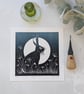 Moonlit Hare Linocut Print, Moon Gazing Hare