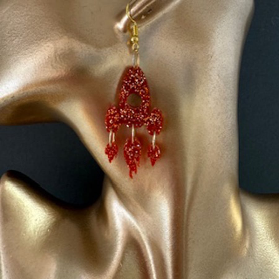 Red Rocket Resin Earrings