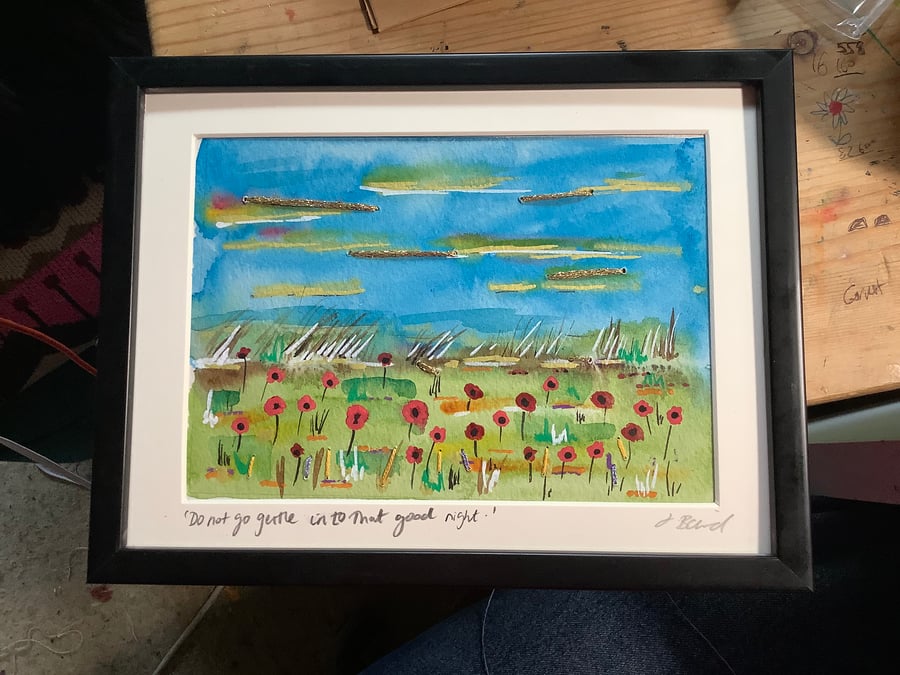 Original watercolour. Poppies. Wildflowers. Nature. Dylan Thomas. Poetry.