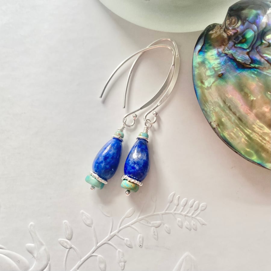 Natural Lapis Lazuli and Sleeping Beauty Turquoise sterling silver earrings