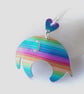 Elephant pendant necklace in rainbow stripes with heart - Image 2