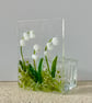 Fused glass tealight candle holder panel, lily of the valley