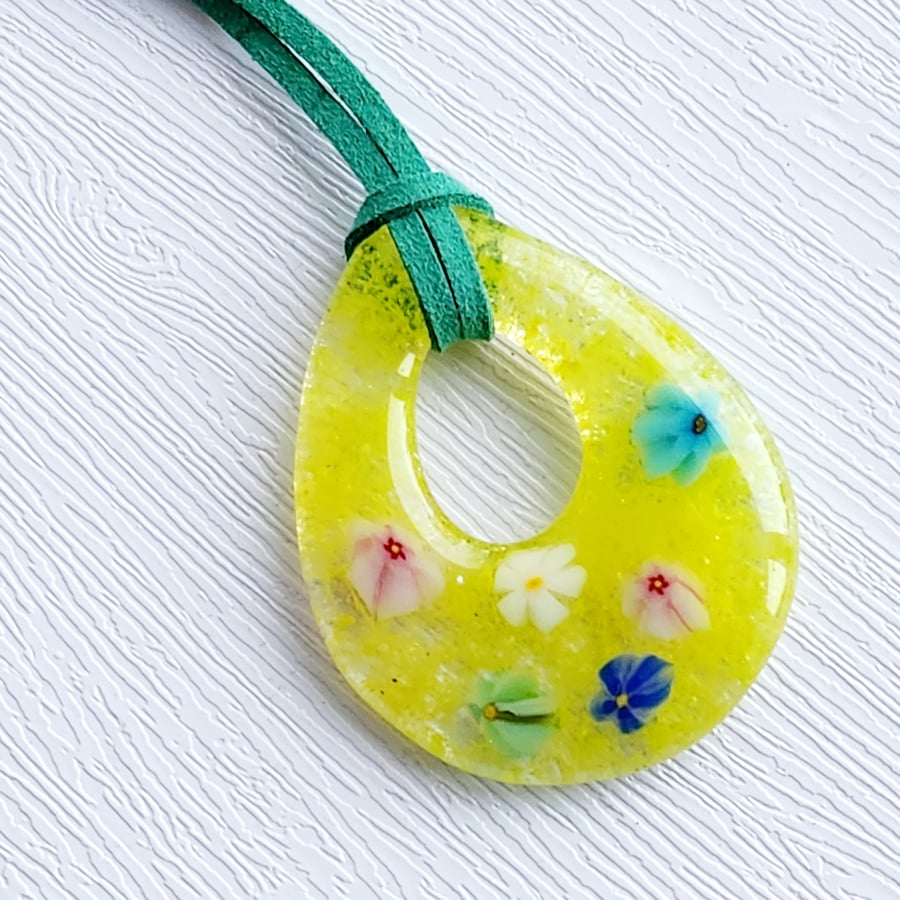 Fused Glass Pendant on Soft Suede