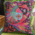 Mexican Bird Fiesta Velvet Cushion,  Animal Fayre Designer Fabric 