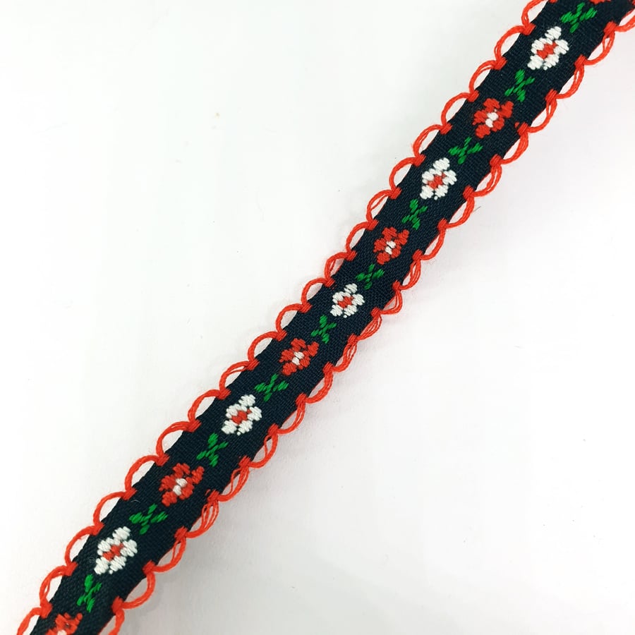 1 Yard 12mm Dark Green Embroidered Ethnic Lace Ribbon for Crafts Jewellery Etc