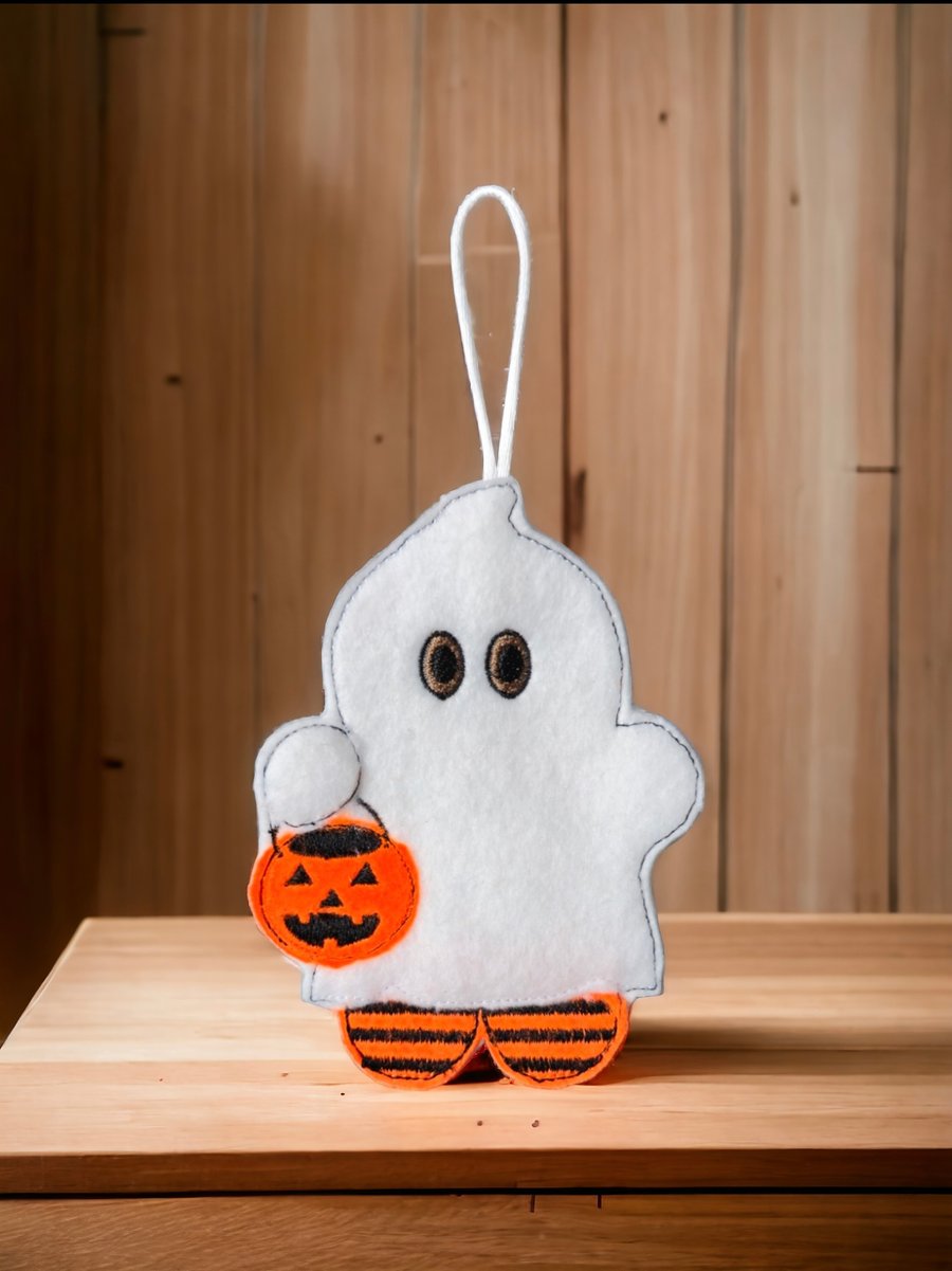 Ghost Gingerbread Embroidered Hanging Keepsake, Halloween 