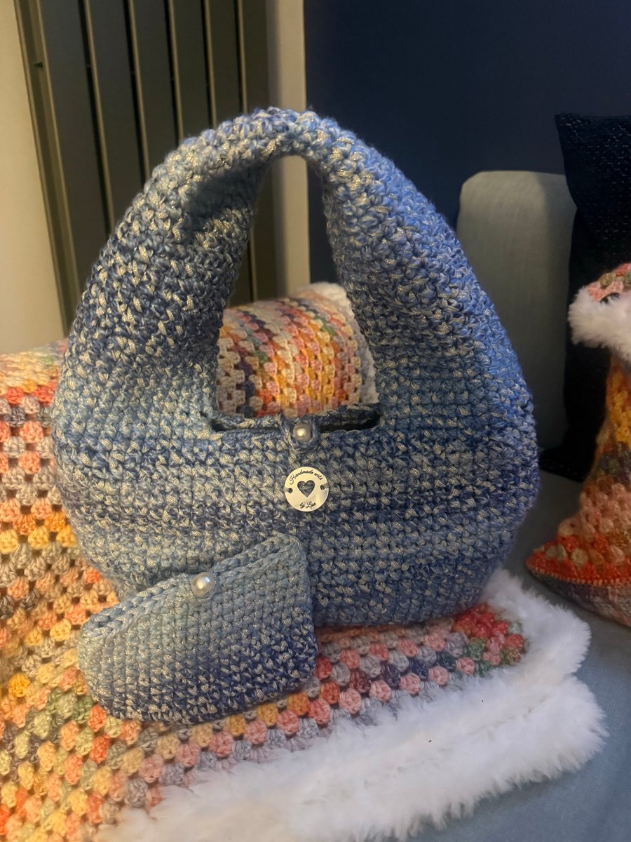 Handmade Blue Sparkle Ombré Bag set includes a card coin purse by Lisa 