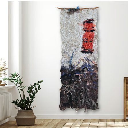 Art felt natural wool sensory wall hanging Landscape with a pink blanket