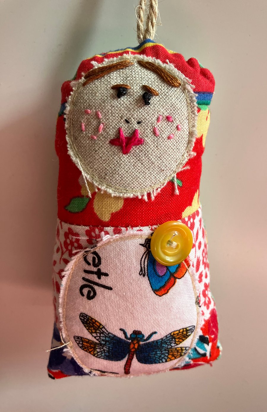 Decorative mini hanging doll hand made in Devon - Jacqui