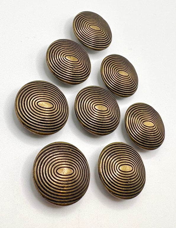 8 Metal Buttons, Domed Circles Design, Old Gold 15mm Wide, Buy 1 Get 1 Free