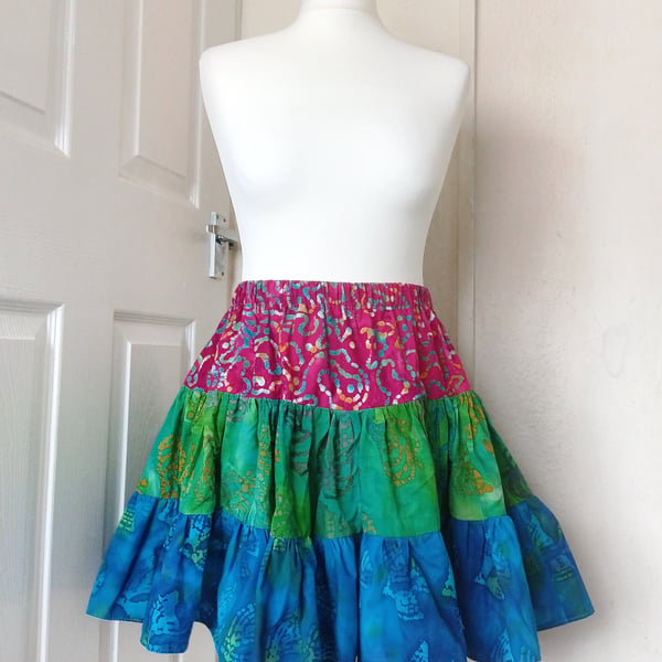 Ruffle skirt, knee length Boho skirt, rara skirt, hippie skirt, flared skirt 