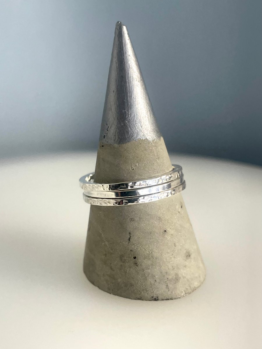 Silver Stacking Rings - Set X3 1.5mm Sterling Silver Hammered-Sparkly-Plain H-Z