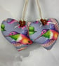 Handmade hummingbirds hanging fabric hearts set of 2 - Image 1