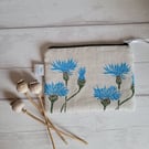 Hand printed Cornflower pouch