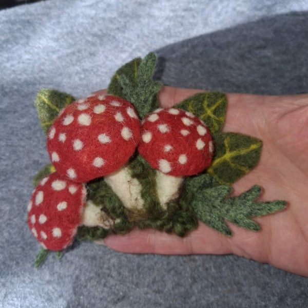 Needle Felted Toadstool Mushroom Hair Clip Handmade Hair Accessory