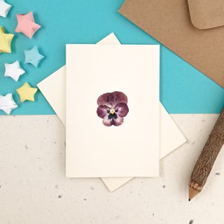 Viola pressed flower printed card, birthday, anniversary, thank you