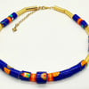 Stylish blue, orange and gold extendable paper beaded colar necklace