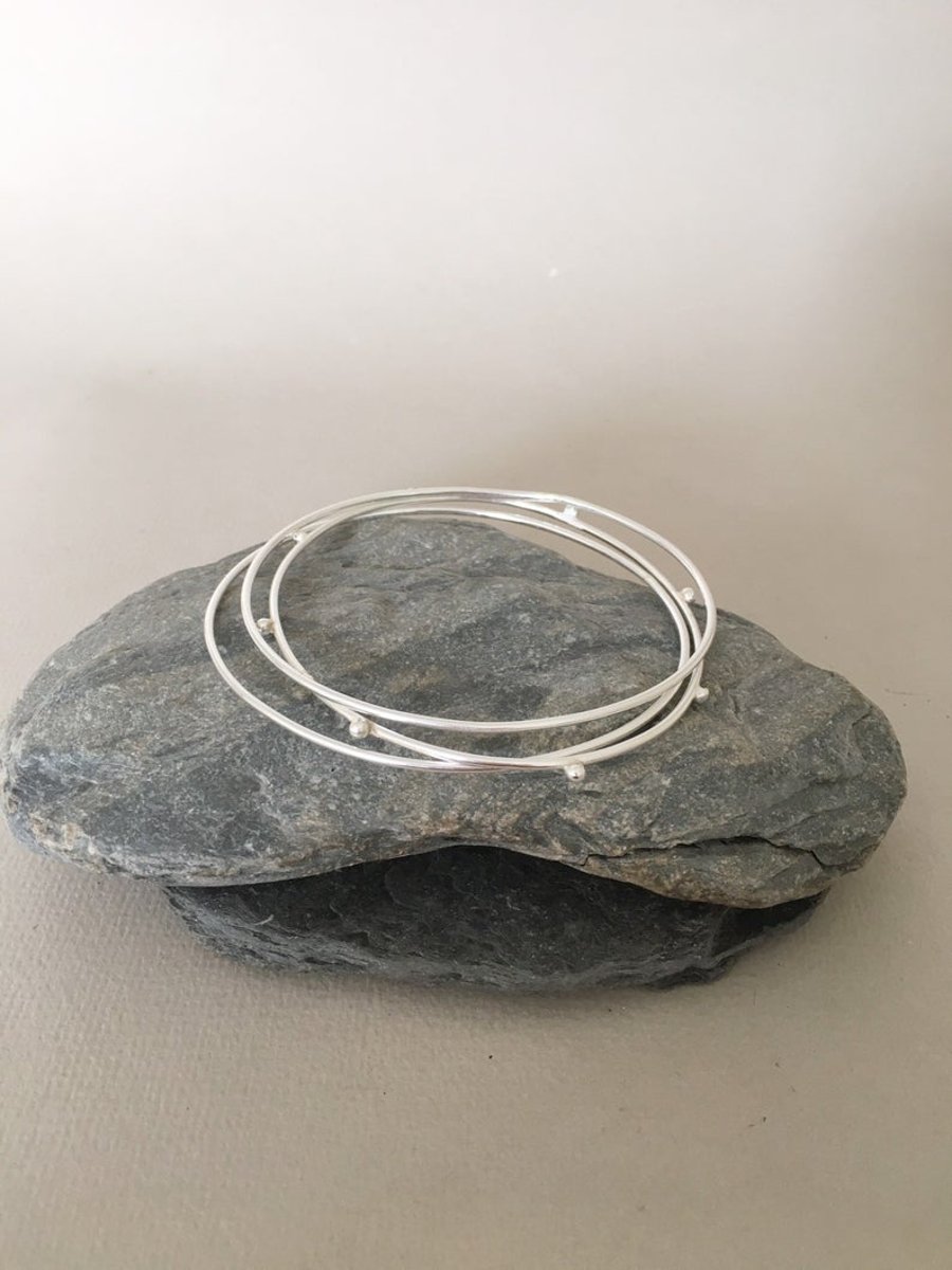 Set of Silver Bangles - Dainty Silver Bangles - Silver Bangles - Oval Bangles