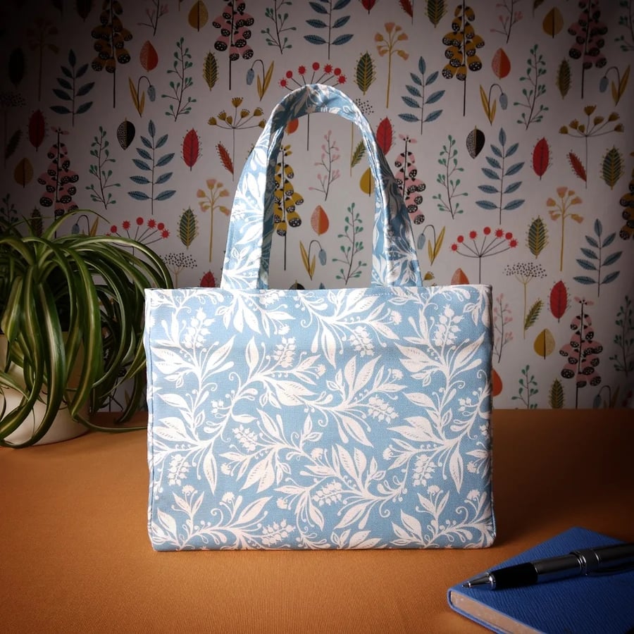 Mini Fabric Tote Bag - Wildflowers on Light Blue