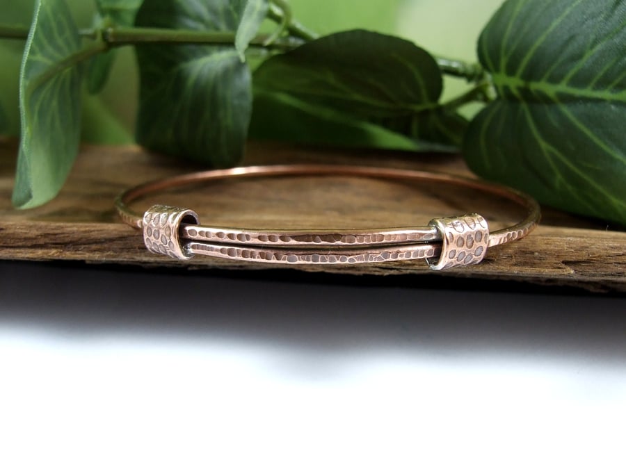 Copper Adjustable Fit Bangle. Textured Bracelet. Ladies Size Medium-Large