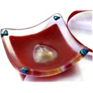Red Heart Earring Ring Dish Fused Glass 6.5cm Dichroic 