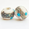 2PCS Handmade Matte Ivory Raku Glass Lampwork Beads Etched Frosted Glass Organic