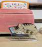 Funny Cat Desk Standee, Sleeping Laptop Kitty, Acrylic Office Decor, Remote Work