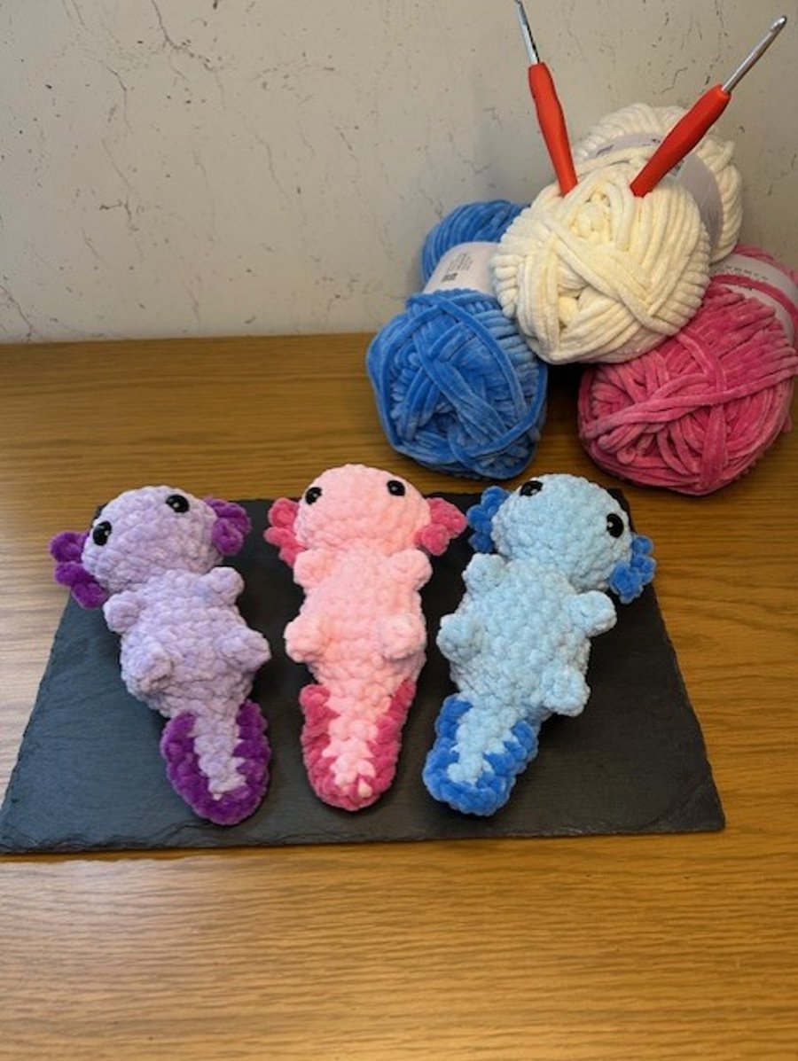 Handmade Chenille Crochet Axolotl Plushie