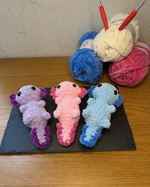 Handmade Chenille Crochet Axolotl Plushie